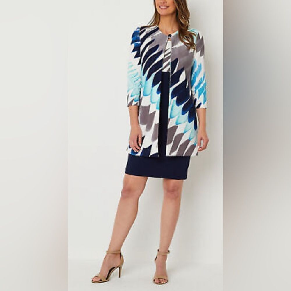 Danny and Nicole Sleeveless Dress Jacket Set 10 Blue Sheat Cardigan Color Wave